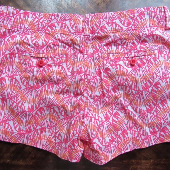 NAUTICAL BEACH SCALLOP SHELL SHORTS-BRIGHT PINK & ORANGE-STRETCH-MINT COND - Picture 7 of 8